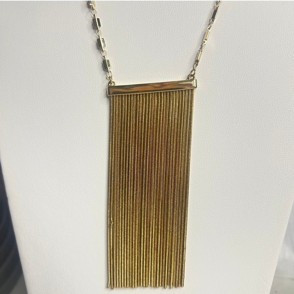 Fringe Statement NecklaceTassel Bold Heshe Chain Gold Tone 30+3In Pendant Drop4"
